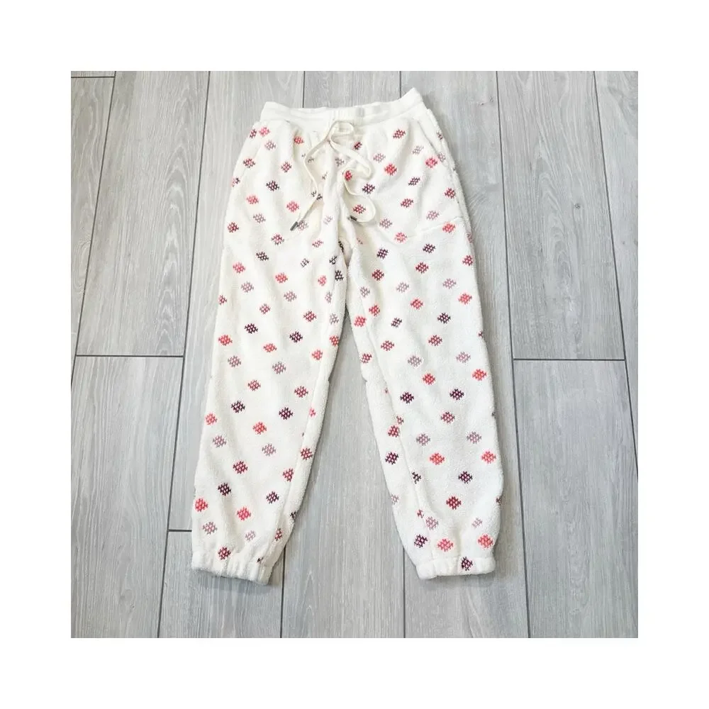 Daily Practice Anthropologie Fleece Embroidered Joggers Lounge Pants PJs Size XS